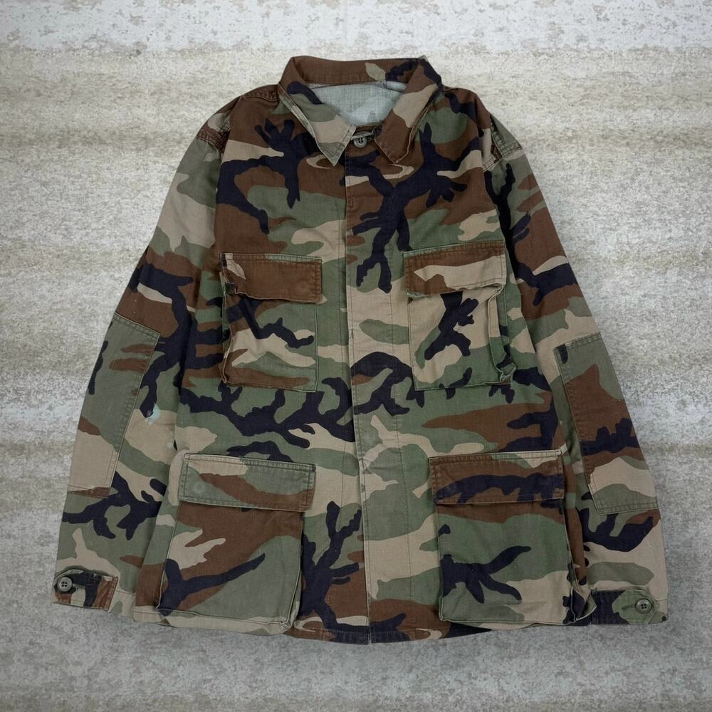 Vintage 90s Military Tactical Button Up Shirt Mens L Woodland Camo